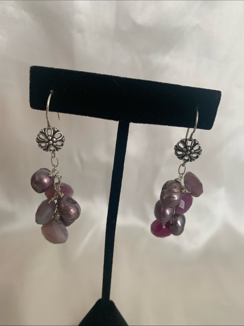 Sterling Sliver Dyed Purple Cluster Agate Drop Earrings